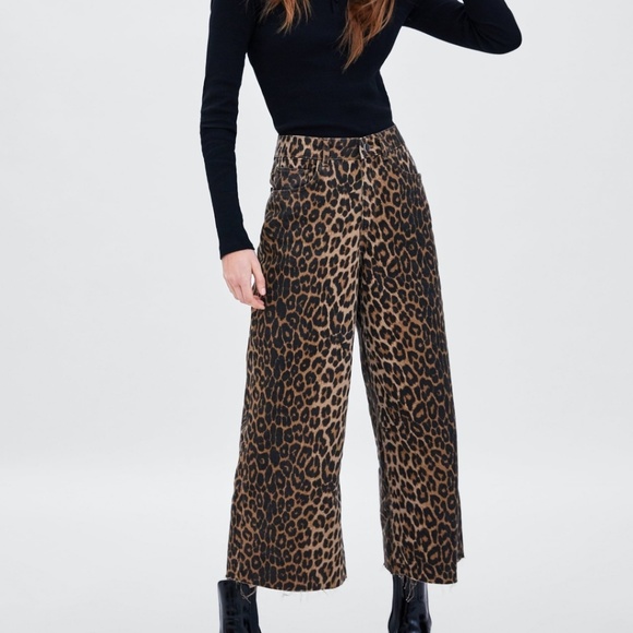 Zara Pants - Zara Mid Rise Culotte•Leopard Print•Wide Leg Pant